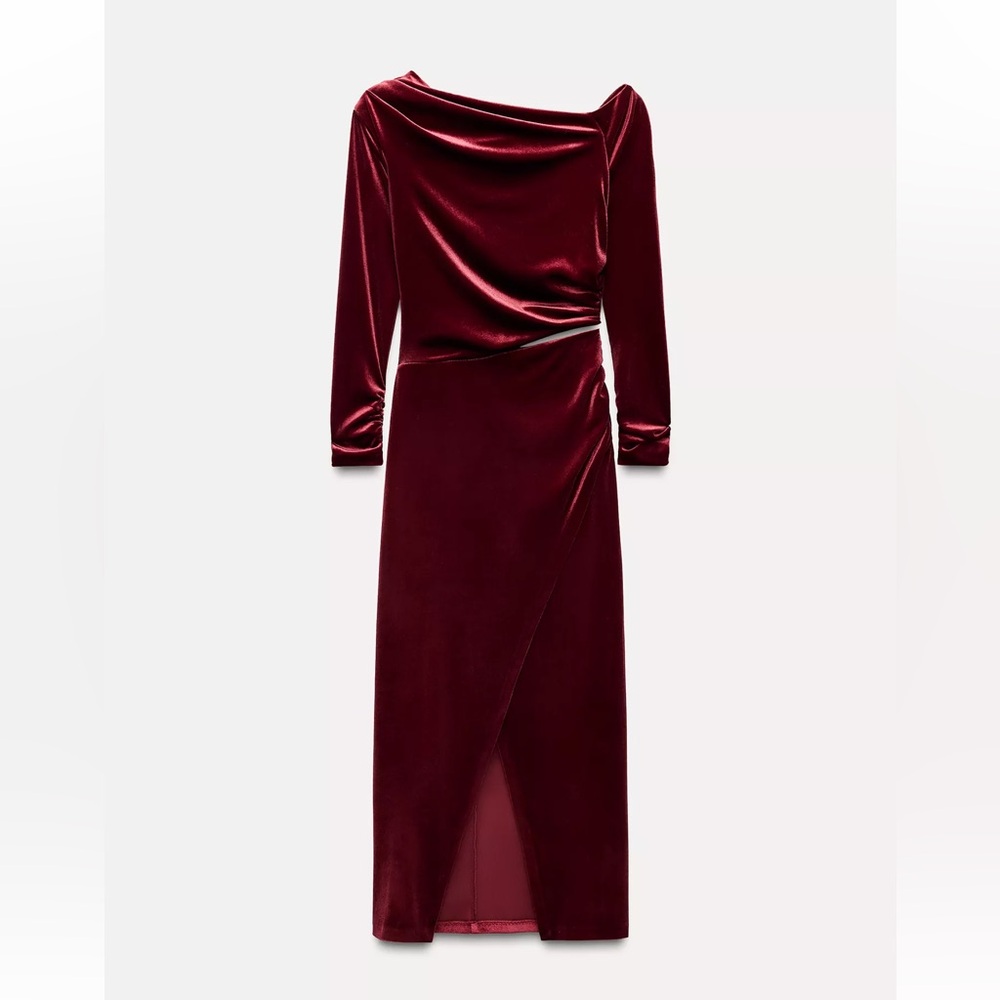 Zara Deep Red Velvet Long Sleeve Dress